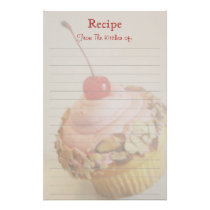 Tilted Cherry Cupcake Lined Recipe Stationery