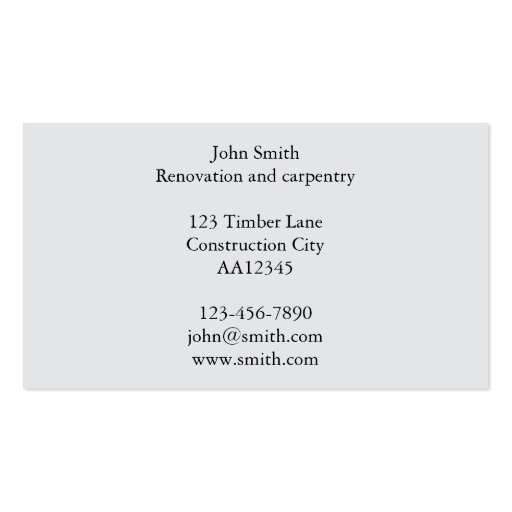 Timber Renovation or Carpentry Business Card (back side)