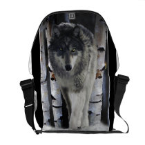 Timber Wolf in Winter Snow Wildlife  Messenger Bag