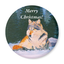 Timber Wolf, Merry Christmas! magnets