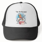 trucker_hat - The butcher is ready to cut up the juicy steak because its Time For The Meat!  A wonderful moment in the life of a meatatarian captured in this timeless design.: Sizes  Available colors: white_black