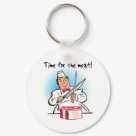 round_keychain - The butcher is ready to cut up the juicy steak because its Time For The Meat!  A wonderful moment in the life of a meatatarian captured in this timeless design.: Sizes 