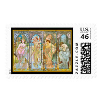 Time of the Day, Alphonse Mucha Postage Stamps