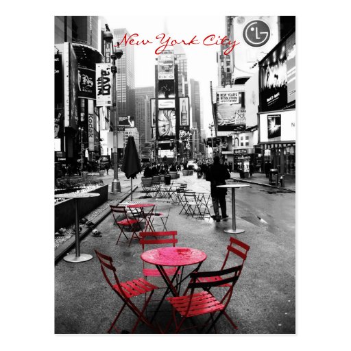 Time Square Black White Red Postcard