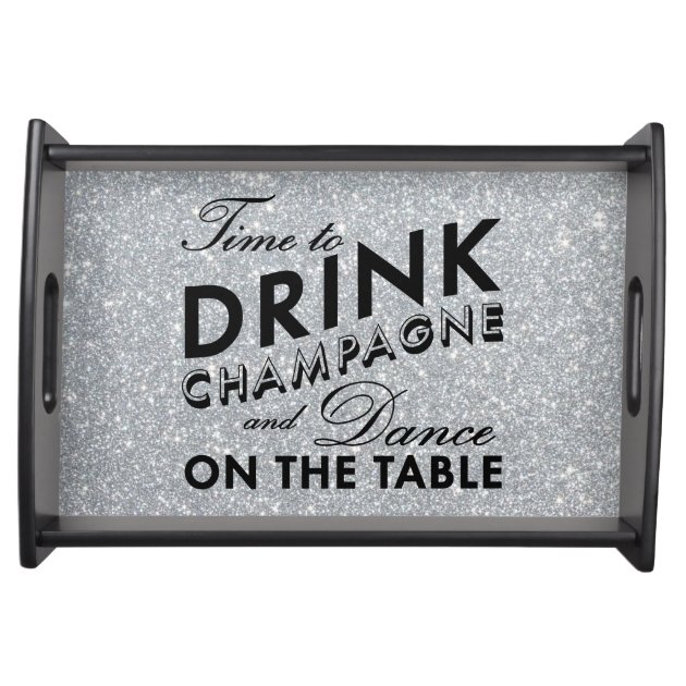 Time to Drink Champagne Silver Serving Tray