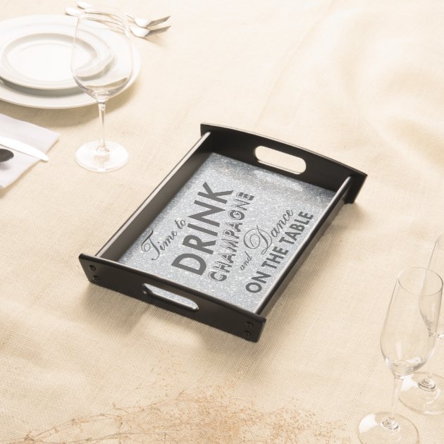 Time to Drink Champagne Silver Serving Tray-1