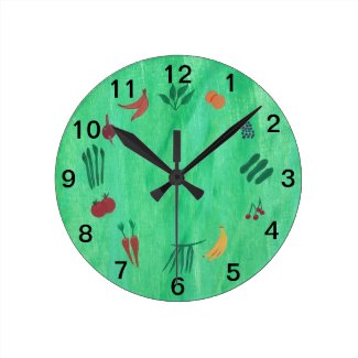 Time to Eat More Fruits and Vegetables Wall Clock