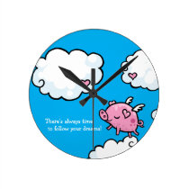 Time to follow your dreams flying pig wall clocks