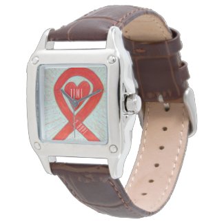 Time to Hope Red Awareness Ribbon Heart Watch
