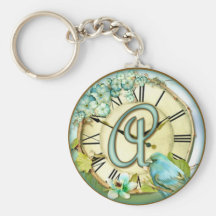 timeless bluebird whimsy initial letter A Key Chains