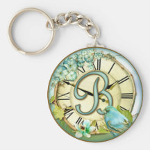 timeless bluebird whimsy initial letter B Keychains