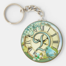 timeless bluebird whimsy initial letter D Keychains