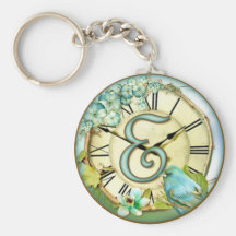 timeless bluebird whimsy initial letter E Keychain