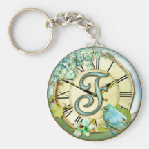 timeless bluebird whimsy initial letter F Key Chains