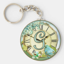 timeless bluebird whimsy initial letter G Key Chain