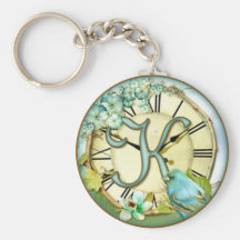 timeless bluebird whimsy initial letter K Keychains
