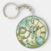 timeless bluebird whimsy initial letter M Key Chain