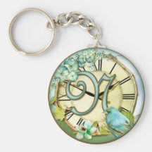 timeless bluebird whimsy initial letter N Key Chain