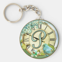 timeless bluebird whimsy initial letter P Keychains