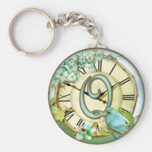 timeless bluebird whimsy initial letter Q Key Chain