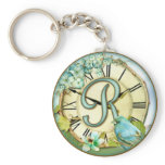 timeless bluebird whimsy initial letter R Keychains