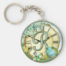 timeless bluebird whimsy initial letter R Keychains