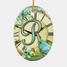 timeless bluebird whimsy initial letter R Christmas Tree Ornaments