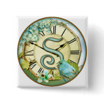 timeless bluebird whimsy initial letter S Pinback Button