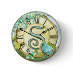 timeless bluebird whimsy initial letter S Pinback Button