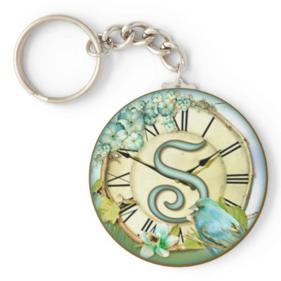 timeless bluebird whimsy initial letter S Keychain Zazzle_keychain