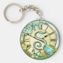 timeless bluebird whimsy initial letter S Keychain
