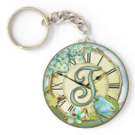timeless bluebird whimsy initial letter T Key Chains