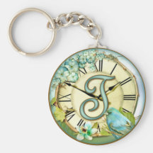 timeless bluebird whimsy initial letter T Key Chains