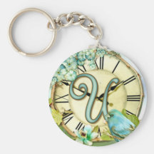 timeless bluebird whimsy initial letter U Keychain