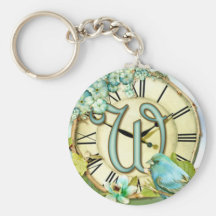 timeless bluebird whimsy initial letter W Key Chains