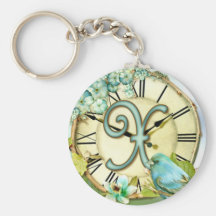 timeless bluebird whimsy initial letter X Keychain
