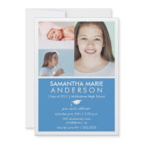 Timeline 3 Photo Graduation Invitation - Blue