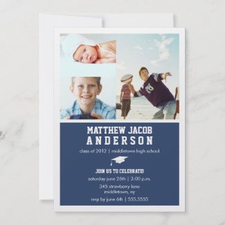 Timeline 3 Photo Graduation Invitation - Navy