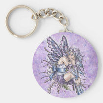 purple, timidity, lilac, lavendar, blue, flower, fairy, elf, fae, faeries, goth, gothic, wings, cute, anime, nature, nymph, pixie, sprite, fantasy, art, painting, zerick, delphine, levesque, demers, Keychain with custom graphic design