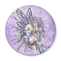 purple, timidity, lilac, lavendar, blue, flower, fairy, elf, fae, faeries, goth, gothic, wings, cute, anime, nature, nymph, pixie, sprite, fantasy, art, painting, zerick, delphine, levesque, demers, Magnet with custom graphic design