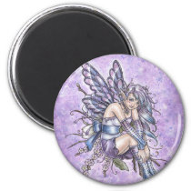 purple, timidity, lilac, lavendar, blue, flower, fairy, elf, fae, faeries, goth, gothic, wings, cute, anime, nature, nymph, pixie, sprite, fantasy, art, painting, zerick, delphine, levesque, demers, Magnet with custom graphic design