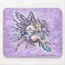 purple, timidity, lilac, lavendar, blue, flower, fairy, elf, fae, faeries, goth, gothic, wings, cute, anime, nature, nymph, pixie, sprite, fantasy, art, painting, zerick, delphine, levesque, demers, Mouse pad with custom graphic design