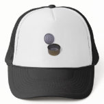tin can, open and empty hat