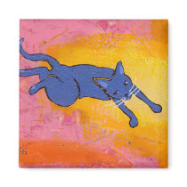 Tiny Art #595 - An awkward leap - fun cat ART magnets