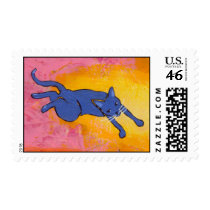 Tiny Art #595 - An awkward leap - fun cat ART postage