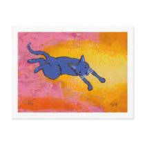 Tiny Art #595 - An awkward leap - fun cat ART postcards