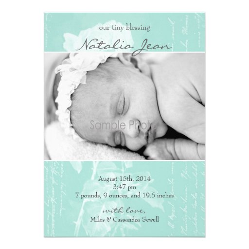 Tiny Blessing Birth Announcement//Light Emerald