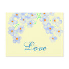 postcard - Tiny flowers in light blue with text design" love "..This delicate color has a vintage appeal  and great for romantic messages and wedding invitations .