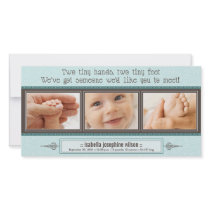 Tiny Hands, Tiny Feet Birth Announcement (blue) Custom Photo Card