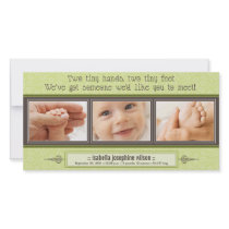 Tiny Hands, Tiny Feet Birth Announcement (lime) Photo Greeting Card